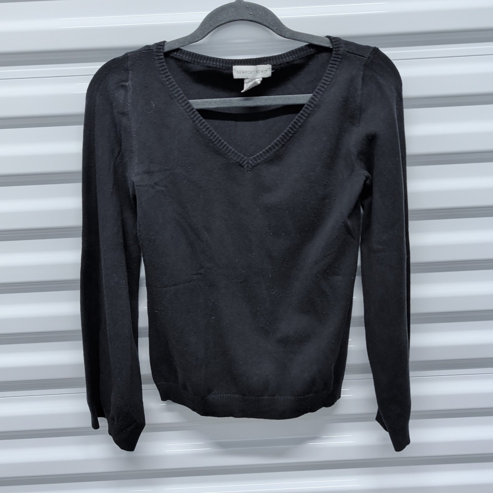 Newport News Sweater Size S Women Black V-Neck Cotton Blend Long Sleeve Knit Top — photo 2